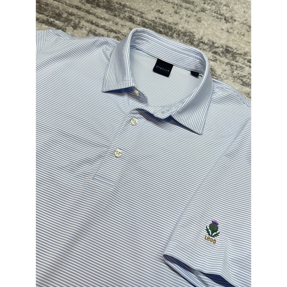 dunning Other - Dunning Polo Shirt Mens Medium Blue Striped Performance‎ Scotland Flower